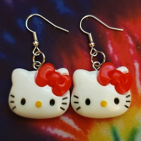 Hand Crafted Jewelry - Handmade Red and White Hello Kitty Earrings